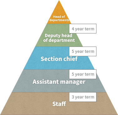 Head of departments/deputy head of department(4 year term)/section chief (5 year term)/assistant manager (3 year term )