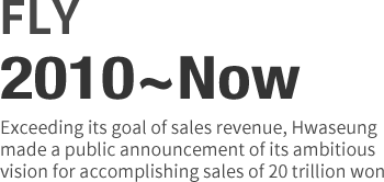 FLY 2014 ~ 2010 - Exceeding its goal of sales revenue, Hwaseung made a public announcement of its ambitious vision for accomplishing sales of 20 trillion won